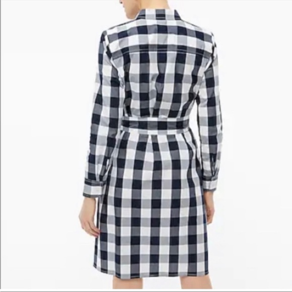 - J. Crew Gingham Navy Blue & White belted shirtdress NWT Size 2 - Picture 2 of 7